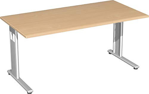 Gera Möbel S-618103-BU/SI Schreibtisch Lissabon, 160 x 80 x 72 cm, buche/Silber