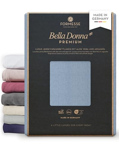 Bella Donna Premium feines Luxus-Jersey-Spannbettlaken: seidig&weich, glatt | FORMESSE Farbe Hellgrau; 200x220-200x240cm, bis 30cm; 97% Baumwollzwirn, 3% Elastan; Aloe vera, Arganöl, merzerisiert