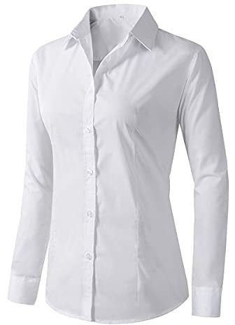 Benibos Women's Formal Work Wear White Simple Shirt (225 White, M)