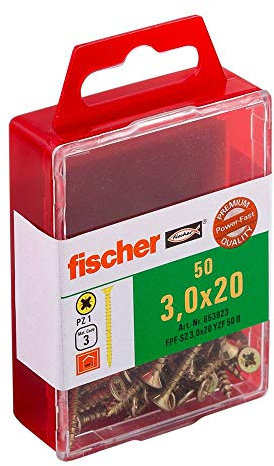 Fischer 653923 Power-Fast Lot de 50 Vis à tête fraisée 3,0 x 20 mm VG PZ galvanisée Jaune