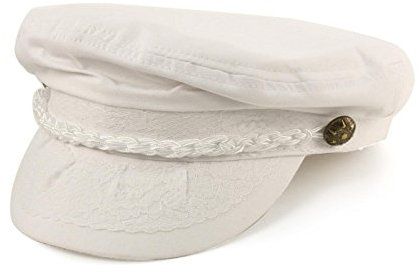 SK Hat shop Herren Sommer Baumwolle Griechische Fischer Seemann Fiddler Driver Hat Flat Cap, Weiss/opulenter Garten, L/XL