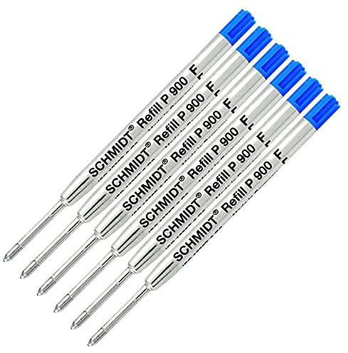 Schmidt P900 Kugelschreibermine im Parker-Stil, feine Spitze, Blau, 6 Stück