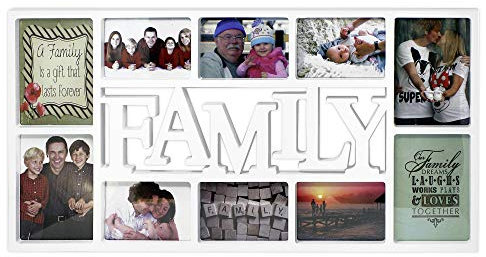 Close Up® 3D Fotorahmen Family für 10 Fotos- Qualität Collage Bilderrahmen XL - ca. 73x37 cm - weiß