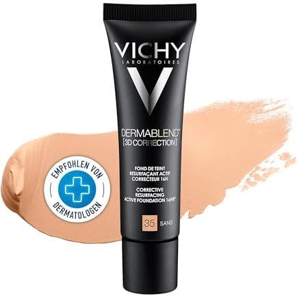 Vichy Dermablend [3D Correction], Teintkorrigierendes Make-up, Foundation bei unreiner und zu Akne neigender Haut, Ohne Maskeneffekt, Farbton: 35 sand, 30 ml