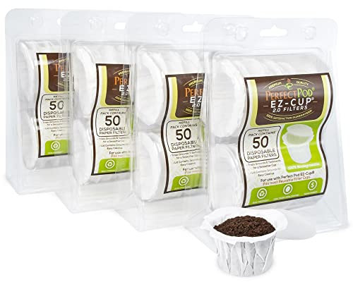 Perfect Pod EZ-Cup - Confezione da 4 filtri di carta usa e getta con coperchio brevettato, per cialde da caffè riutilizzabili, 200 filtri, colore: Bianco