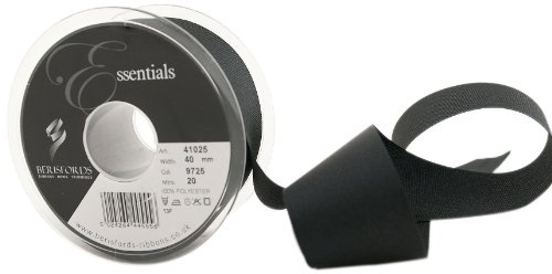 Berisfords 41025 20 m x 40 mm Polyester Grosgrain Ribbon, Black