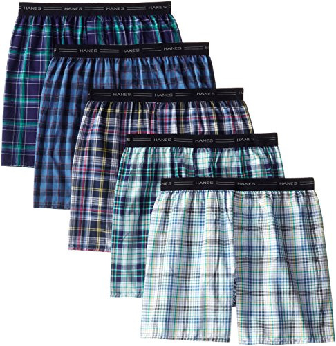 Hanes Men's 5-Pack Woven Exposed Waistband Boxers, Fashion Plaid, Large