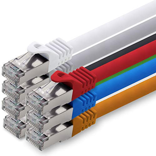 1aTTack.de 5,0 m - 7 couleurs - 7 pièces Câble réseau CAT.7 Câble patch SFTP PIMF LSZH Câble Gigabit Lan Câble brut cat7 10Gb avec connecteur RJ45 Cat6a compatible avec CAT5 CAT6 cat7 cat8