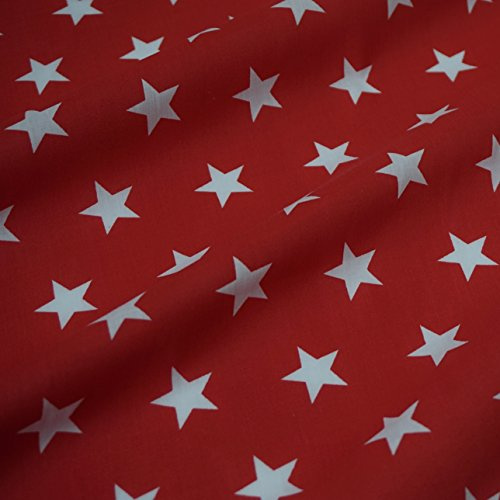 Red Polycotton Fabric with White Stars (Per Metre)