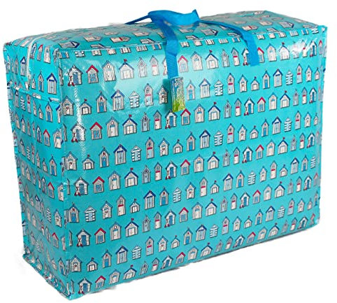 Extra Large 115 litre Storage Bags Water & Dust Resistant. Double zipped storage bags for toys, laundry, bedding. Underbed Wardrobe Space Saver blue Beach huts