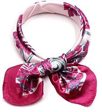sourcing map Foulard carré pour femme, imprimé léopard, rayé, à pois, foulard Fleurs roses 50x50cm/19.69x19.69(LxW)