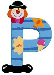 SEVI 81752 Holzbuchstabe P Clown ca. 10 cm, Türbuchstaben für Kinderzimmer, ABC Lernspielzeug aus Holz, pädagogisches Spielzeug für Kinder ab 3 Jahren, Buchstabe Clowns Sortiert, Blau
