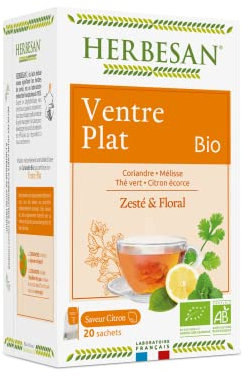 HERBESAN®- INFUSION VENTRE PLAT BIO - Saveur Citron - Zesté & Floral - Sans plastique- 100% plantes - 20 sachets en papier