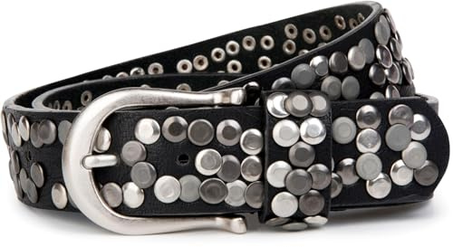styleBREAKER Nietengürtel Vintage Polyurethan 4cm kürzbar, 105cm,Schwarz