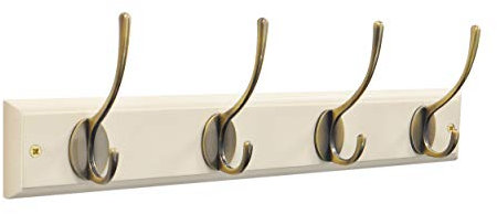 keypak Victorian 4-Hook Wall-Mounted Coat Rack, Cream, Brass