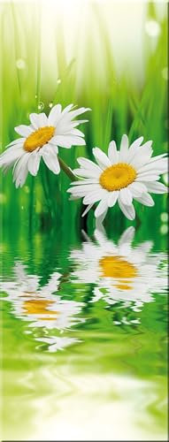 artissimo Bild aus Glas 30x80 cm Blumen AG9396A – modernes Glasbild Wandbild Hochformat, Wanddeko Wohnzimmer grün weiß, skandinavischer Stil