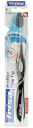 TRISA Profilac Fine Tip Sensitive, Zahnbürste für besonders schonende und effiziente Reinigung, soft, Schwarz/Weiss