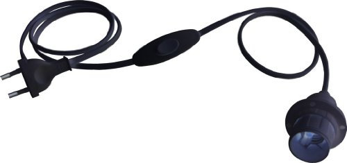 Electraline 70524 Cablaggio Bipolare e Portalampada E27, Interruttore e Spina, Nero