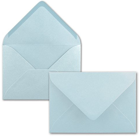 50x Brief-Umschläge Format B6 - Hell-Blau- 12 x 17,5 cm - Nassklebung mit spitzer Klappe - 110 g/m² - Einladungs-Kuverts