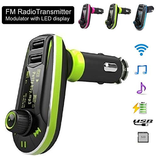 REALMAX® Car Music FM Transmitter universally compatible with all Brand mobiles MP3 Players Tablets & all car models (Dual USB, Green)
