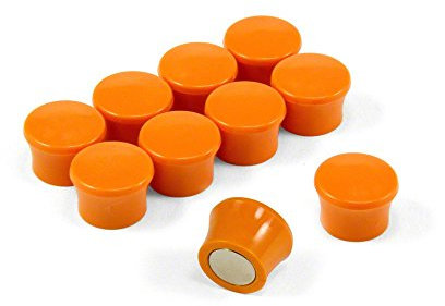 Small High Power Orange Memo Board Magnets for Fridge, Whiteboard, Noticeboard, Filing Cabinet - Pack of 10