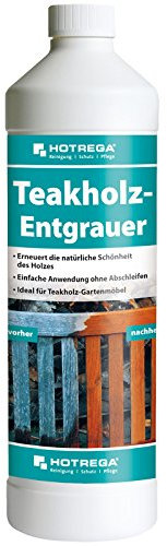 HOTREGA Teak- und Hartholz Entgrauer Konzentrat 1 Liter | Holzreiniger gegen Vergrauung für Terrassen, Gartenmöbel, Sichtschutz im Außenbereich