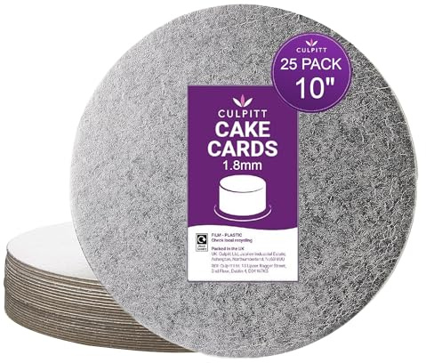 Culpitt 10 (25.5cm) Silver Cake Cards - 25 Pack | 1.8mm Thin, Ideal For Sponge Cakes & Cake Layers, Fits 8 Sponge, Silver Fern Finish, Made In The UK