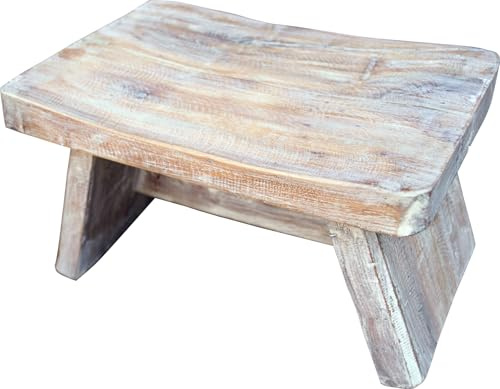 GURU SHOP Schemel/Hocker/Fußbank aus hochwertigem Teakholz, antik, Modell 9 | Vielseitig einsetzbar, elegantes Design, filigrane Verzierungen, ideal für jeden Raum