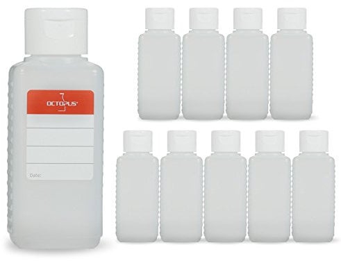 Octopus 10x 100 ml Kunststoffflaschen mit weissem Klappverschluss, Plastikflaschen mit Klappspritzverschluss, Leerflaschen aus HDPE mit Scharnierverschluss, inkl. Beschriftungsetiketten