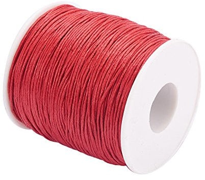 PandaHall 100 Yards 1mm Waxed Cotton Cord Bracelet String Beading Thread Red Cord for Bracelet Necklace Jewellery Making Macrame Knotting Project Red String for Valentine's Day New Year Accessories