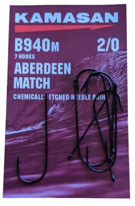 Kamasan Aberdeen Match Hooks - Size 2/0, 1 Piece, White, Needle Point, Carbon Steel