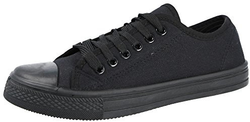 Ladies Baltimore/Academy Low Hi Top Canvas Toe Cap Lace Up Pumps Plimsoll Trainers Casual Shoes Size 13-8 (4 UK, All Black)