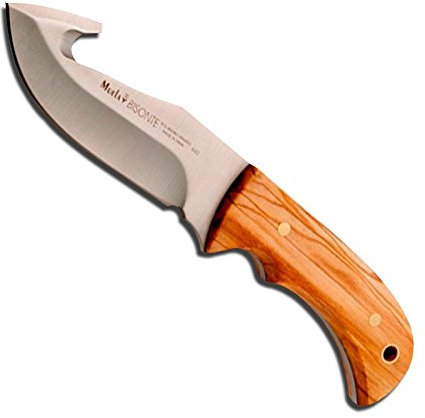 ELECTROPOLIS Jagdmesser Muela Bison einteilig, Olivenholzgriffen, Gesamtgröße von 21 cm, 10 cm MOVA Blatt-Mehrzweckgeschenkkarte +