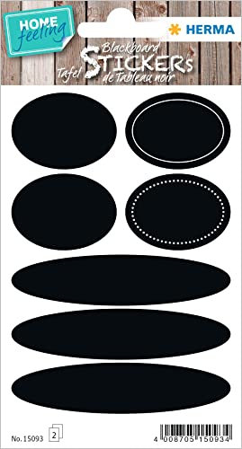 HERMA 15093 Tafelaufkleber zum Beschriften oval, 14 Stück, 35 mm / 75 mm, Tafeletiketten selbstklebend für Gläser, Tafelfolie zur Dekoration, Tafel Aufkleber für Küche Gewürzgläser Marmeladen Flaschen