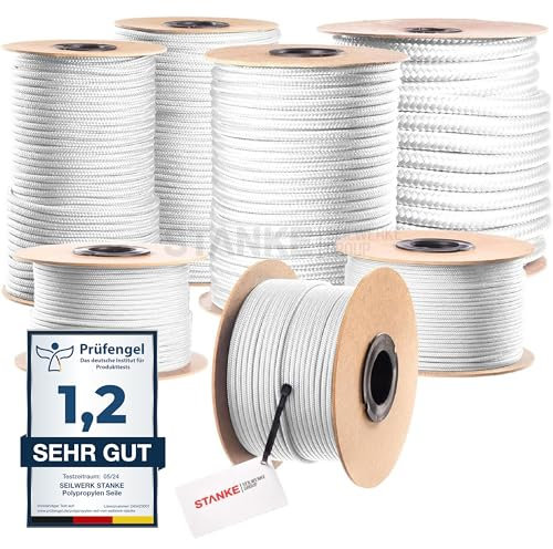 Seilwerk STANKE Polypropylenseil 2mm - 50m Weiß | Tomaten Schnur, Zeltleine, Campingleine | Wetterfeste Schnur für Drachen, UV-beständig | Outdoor Seil