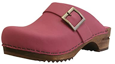 Sanita Urban | Zoccoli Aperti da Donna | Zoccoli in Pelle con Suola in Legno | Prodotto Originale Fatto Mano | Fucsia Rosa | 39