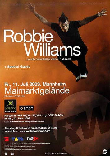 Robbie Williams - Escapology, Mannheim 2003 » Konzertplakat/Premium Poster | Live Konzert Veranstaltung | DIN A1 «