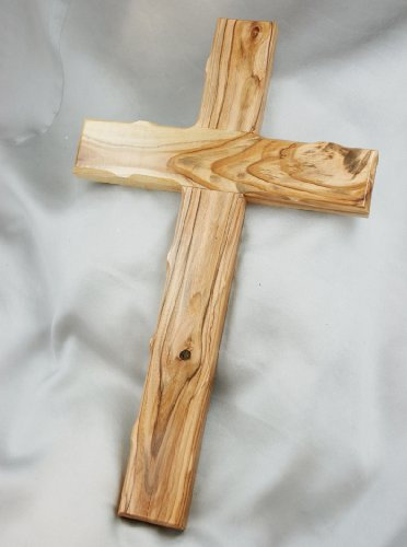 MaMeMi HOLZKREUZ aus OLIVENHOLZ 25 x 13 cm mit natürlicher Maserung, gekerbte Kanten, WANDKREUZ in HANDARBEIT aus dem HEILIGEN LAND/BETHLEHEM