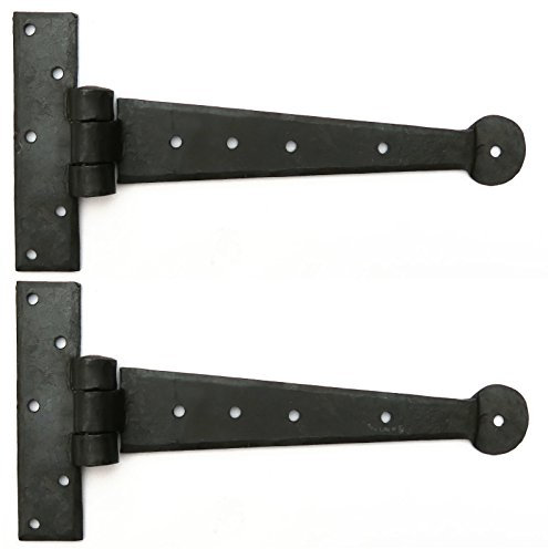 Paire de 22,9 cm Noir en fer forgé T Charnières – 23 cm – Charnières robustes, forgée à la main avec finition cire d'abeille