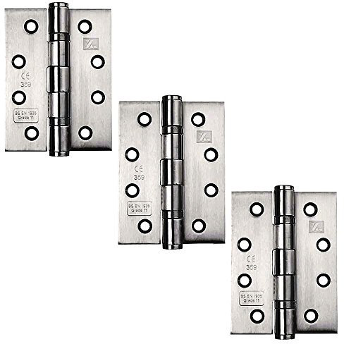 3 x Grade 11 Fire Rated Ball Bearing Door Hinges CE Rated Satin Chrome Plated