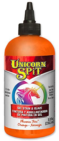 Unicorn SPiT Gel Stain and Glaze, Vibrant Phoenix Fire Orange Colour, Water Based Paint for Woodworking Projects, Crafting on Glass, Metal, Fabric, DIY Furniture Upcycling, 236ml