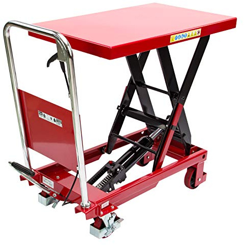 DEMA Hubtischwagen Quicklift TF-500 – Hydraulischer Hubwagen, Fahrbarer Hubtisch, Transportwagen, Tischwagen, 500 kg Tragkraft, Stahl, Rot, Robust & Vielseitig, Ideal für Werkstatt & Lager