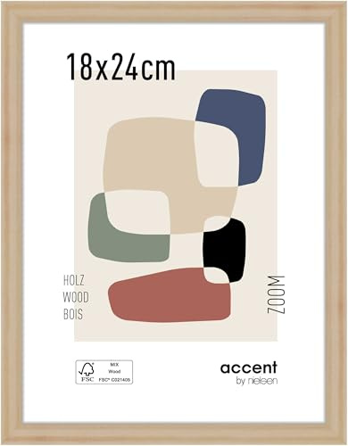 accent by nielsen Holz Bilderrahmen Zoom, 18 x 24 cm, Hellbraun | Holz Fotorahmen im Hoch- & Querformat zum Auftstellen und Aufhängen Hellbraun matt Echtglas