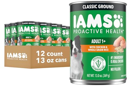 IAMS Proactive Health Adult Nassfutter für Hunde, Classic gemahlen mit Huhn und Reis, 368.5 g Dosen, 12 Stück