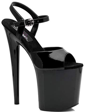 Pleaser FLAMINGO-809, Damen Plateau Sandalen, Schwarz (Schwarz (Blk Pat/Blk)), 40 EU (7 Damen UK)