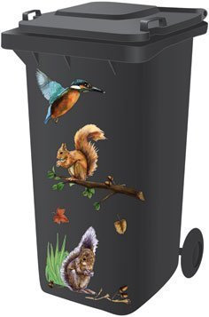 Wheelie Bin Self Adhesive Sticker Kit, Woodland Design