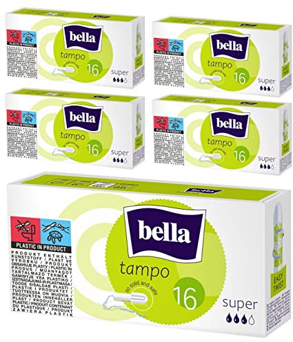 bella Tampo Tampons Super: Super-Tampons mit Easy-Twist-System, 5er Pack (5 x 16 Stück), perfekt für Anfängerinnen