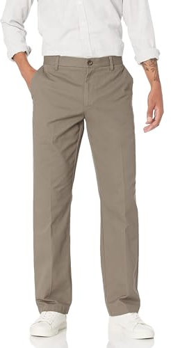 Amazon Essentials Pantalon Chino Infroissable Sans Pinces Coupe Classique (Grandes Tailles Disponibles) Homme, Brun Foncé, 42W / 32L
