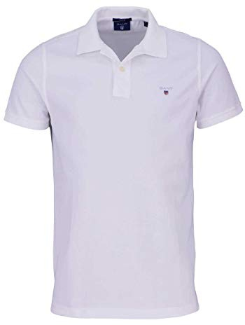 Gant Men's Solid Pique Rugger Regular Fit Short Sleeve Polo Shirt, White, Large (Manufacturer Size: Large)