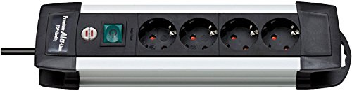 3er Pack Brennenstuhl Premium-Alu-Line Steckdosenleiste 4-fach schwarz mit Schalter, 1391000014